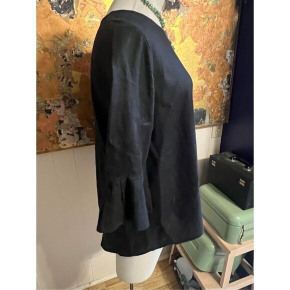 Crown linen designs Lagenlook Black Bella Bell Sleeve Top 100% European linen Tu - Picture 5 of 7